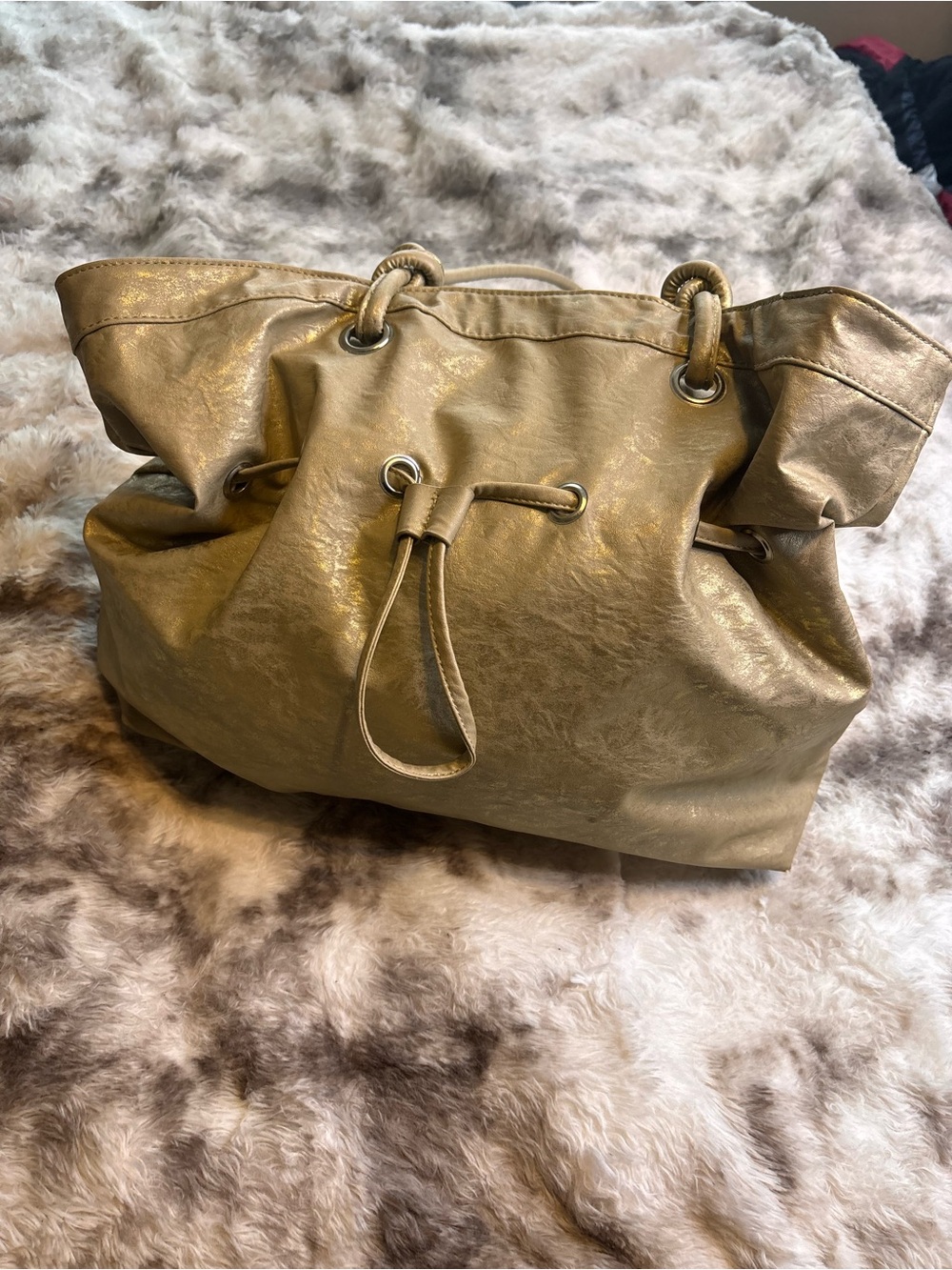 DSW Metallic Gold Drawstring Tote Bag with Rope Handles